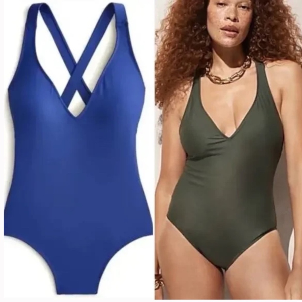 J. Crew One-Piece Swimsuit in Royal Blue and Olive Green